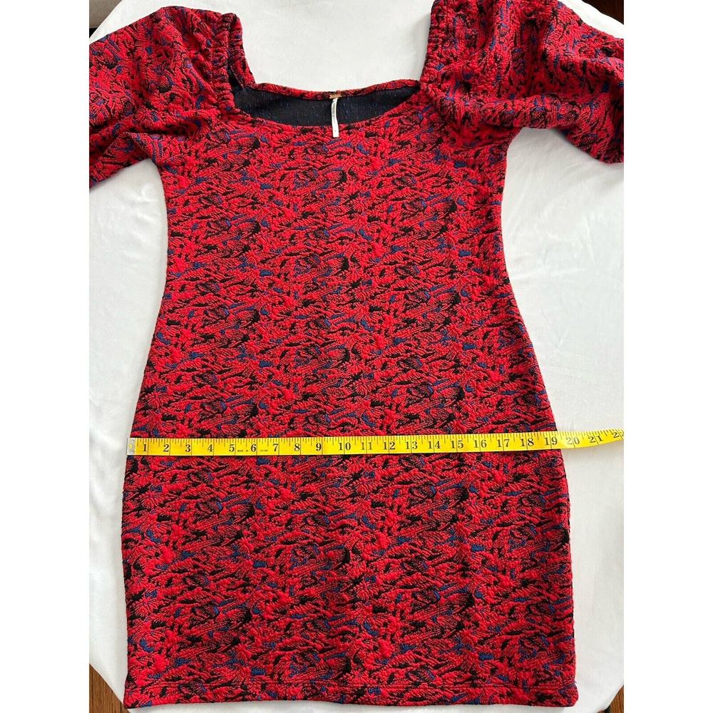 Free People Textured Sunset Puff Sleeve Mini Dress Womens Size Medium Red Boho - Picture 11 of 12